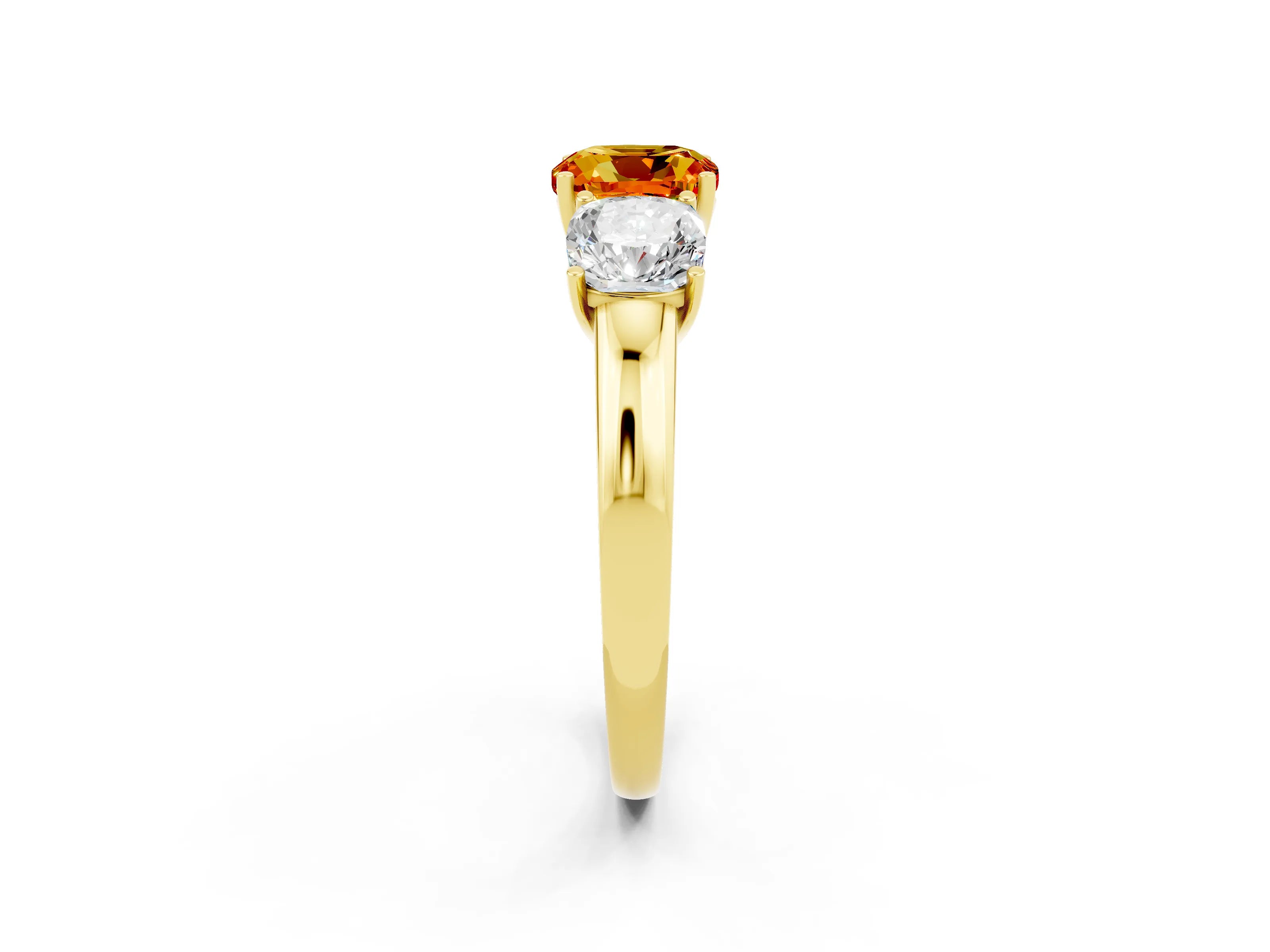 Yellow gold Cushion Cut Citrine Three-Stone Ring with Four-Prong Setting and Classic Band_2