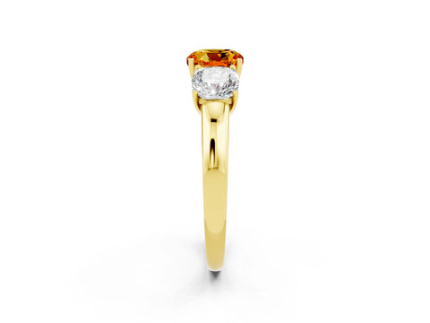 Yellow gold Cushion Cut Citrine Three-Stone Ring with Four-Prong Setting and Classic Band_2