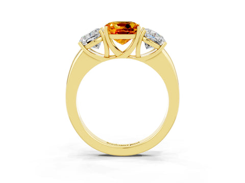 Yellow gold Cushion Cut Citrine Three-Stone Ring with Four-Prong Setting and Classic Band_3