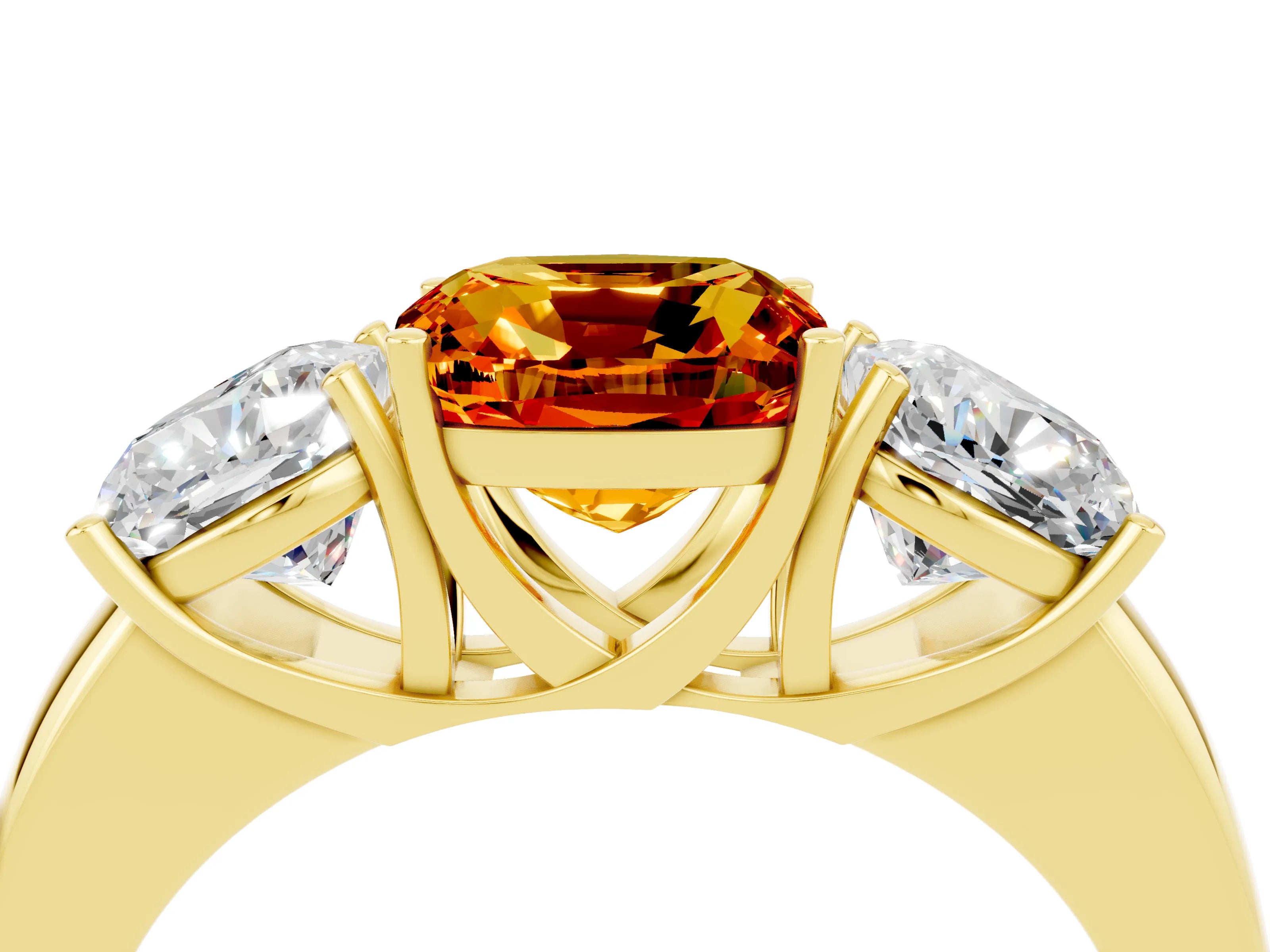 Yellow gold Cushion Cut Citrine Three-Stone Ring with Four-Prong Setting and Classic Band_4