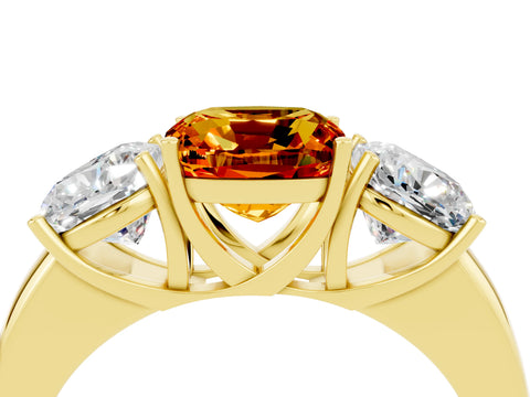 Yellow gold Cushion Cut Citrine Three-Stone Ring with Four-Prong Setting and Classic Band_4