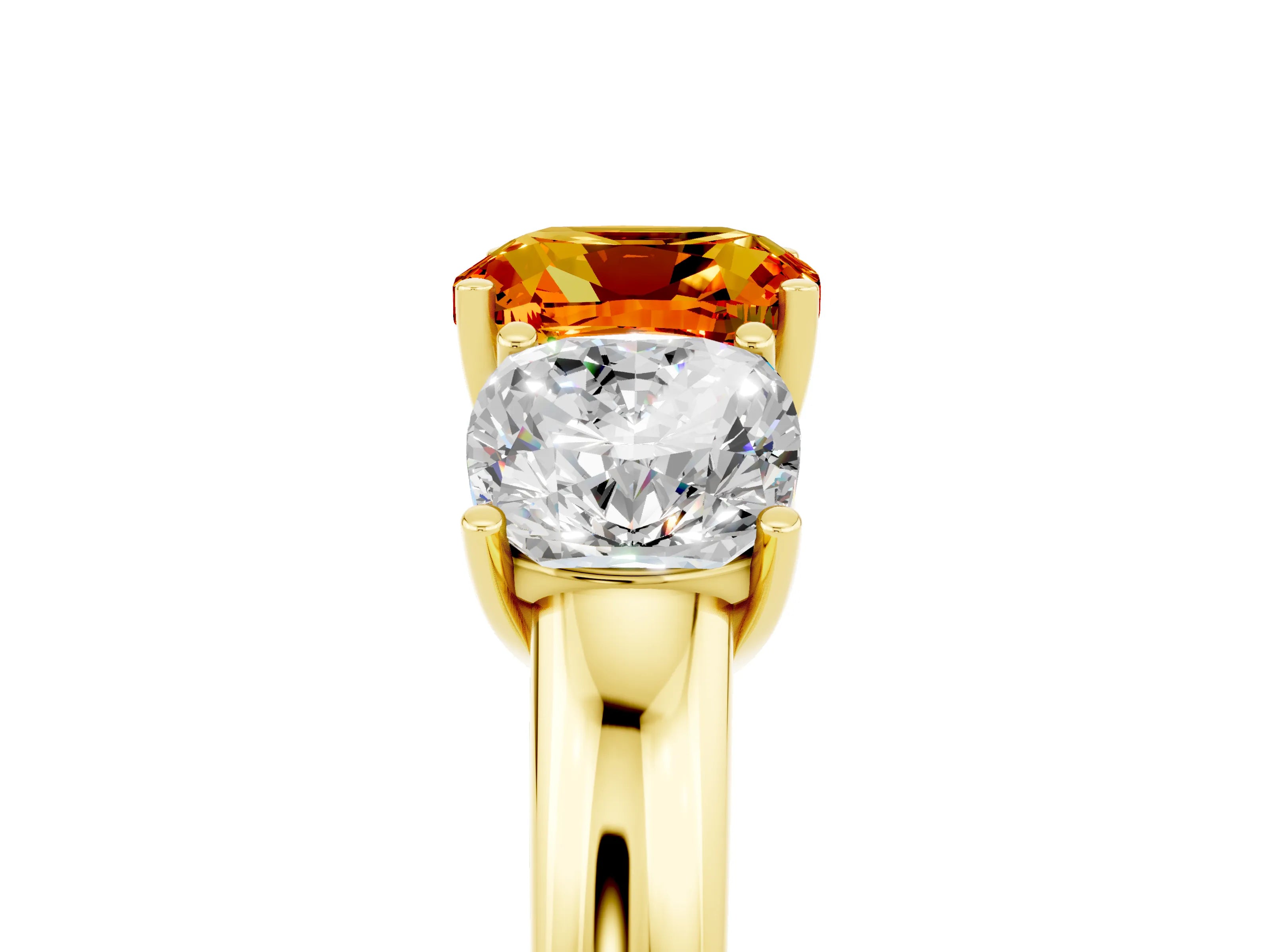 Yellow gold Cushion Cut Citrine Three-Stone Ring with Four-Prong Setting and Classic Band_5