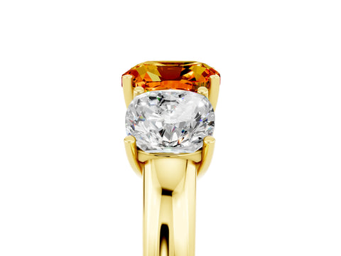 Yellow gold Cushion Cut Citrine Three-Stone Ring with Four-Prong Setting and Classic Band_5
