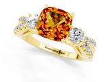 Yellow gold Cushion Cut Citrine Three-Stone Ring with Pavé Split Shank and Four-Prong Setting_13