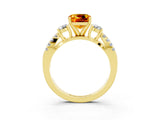 Yellow gold Cushion Cut Citrine Three-Stone Ring with Pavé Split Shank and Four-Prong Setting_15
