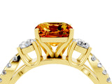 Yellow gold Cushion Cut Citrine Three-Stone Ring with Pavé Split Shank and Four-Prong Setting_16