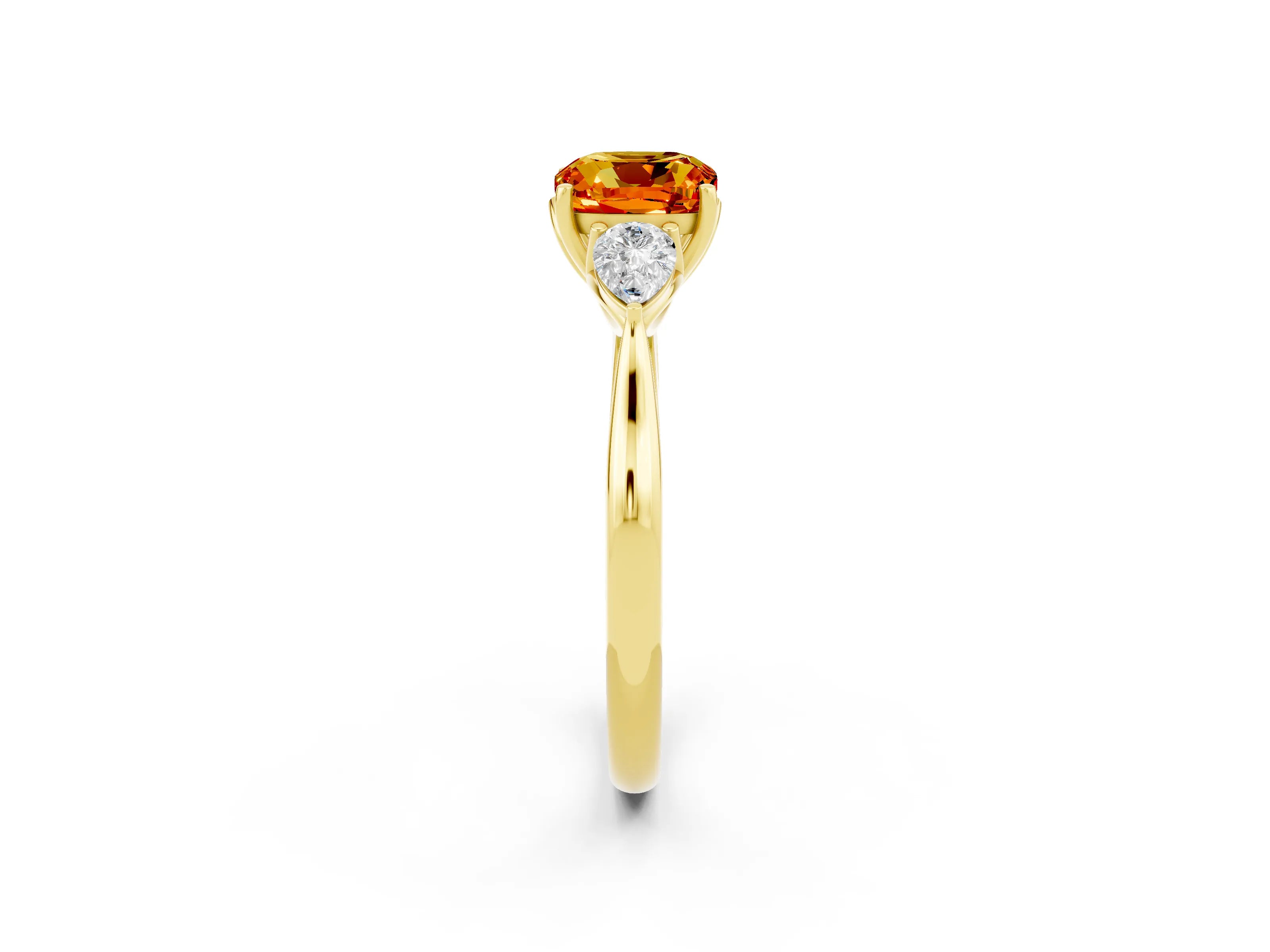Yellow gold Cushion Cut Citrine Three-Stone Ring with Pear Side Stones and Four-Prong Setting_14