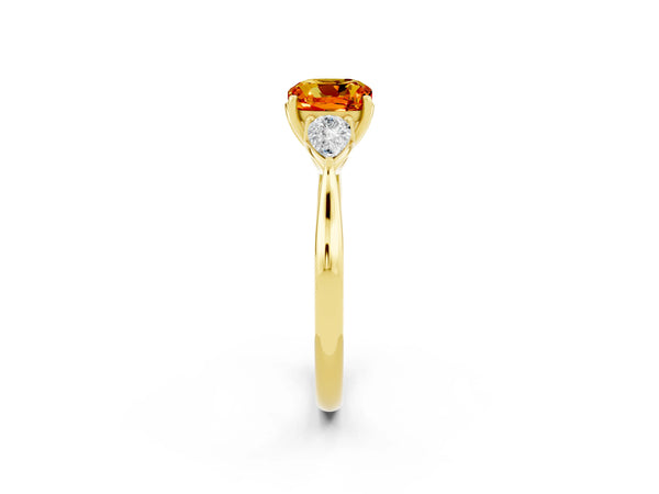 Yellow gold Cushion Cut Citrine Three-Stone Ring with Pear  Side Stones and Prong Setting