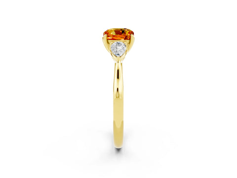 Yellow gold Cushion Cut Citrine Three-Stone Ring with Pear Side Stones and Four-Prong Setting_14