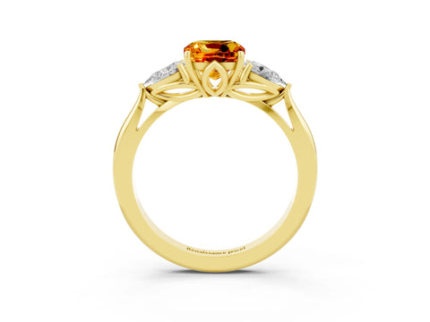 Yellow gold Cushion Cut Citrine Three-Stone Ring with Pear Side Stones and Four-Prong Setting_15