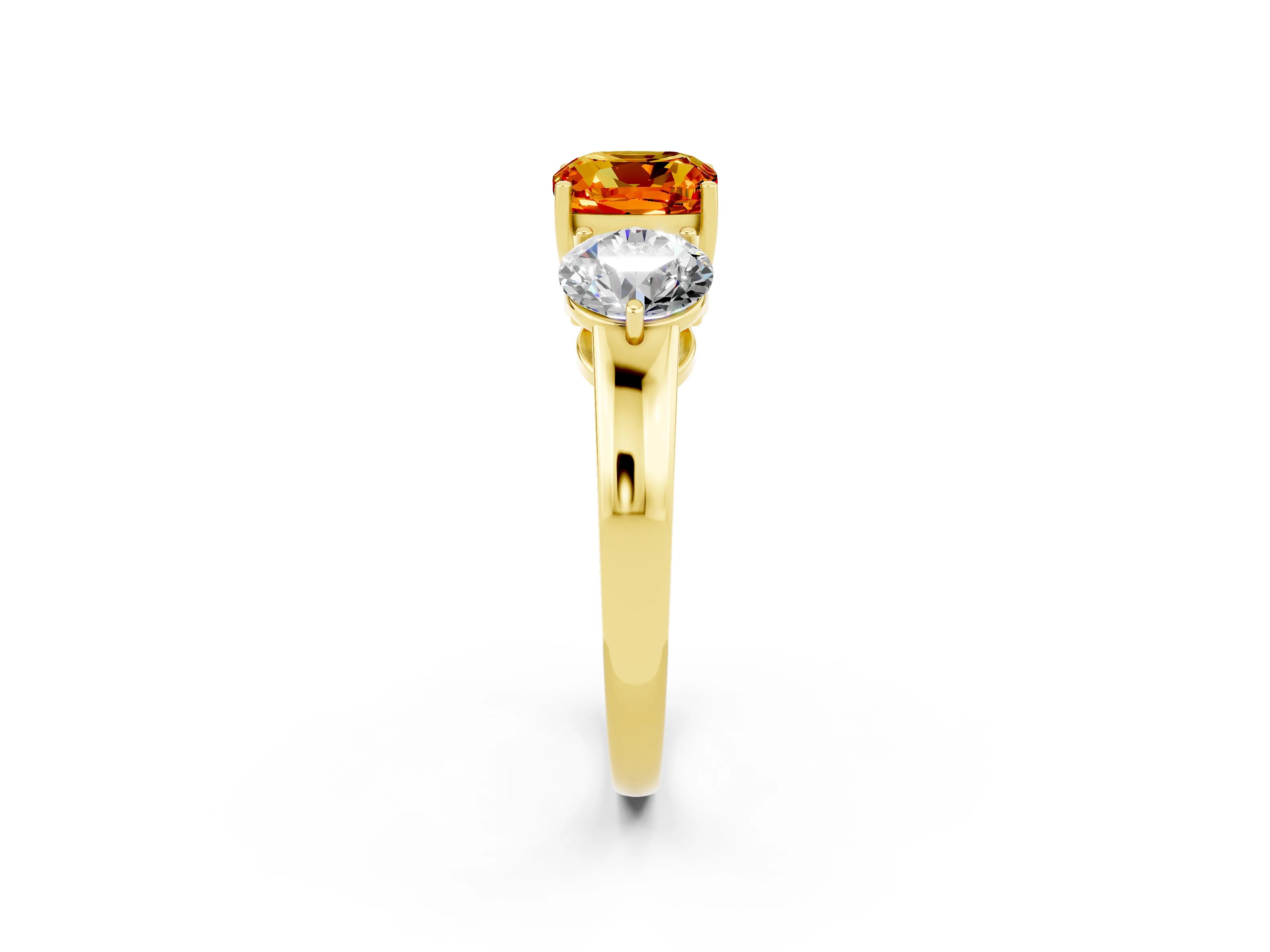 Yellow gold Cushion Cut Citrine Three-Stone Ring with Prong Setting and Classic Band_2