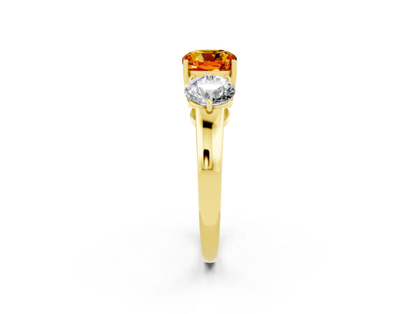Yellow gold Cushion Cut Citrine Three-Stone Ring with Prong Setting and Classic Band
