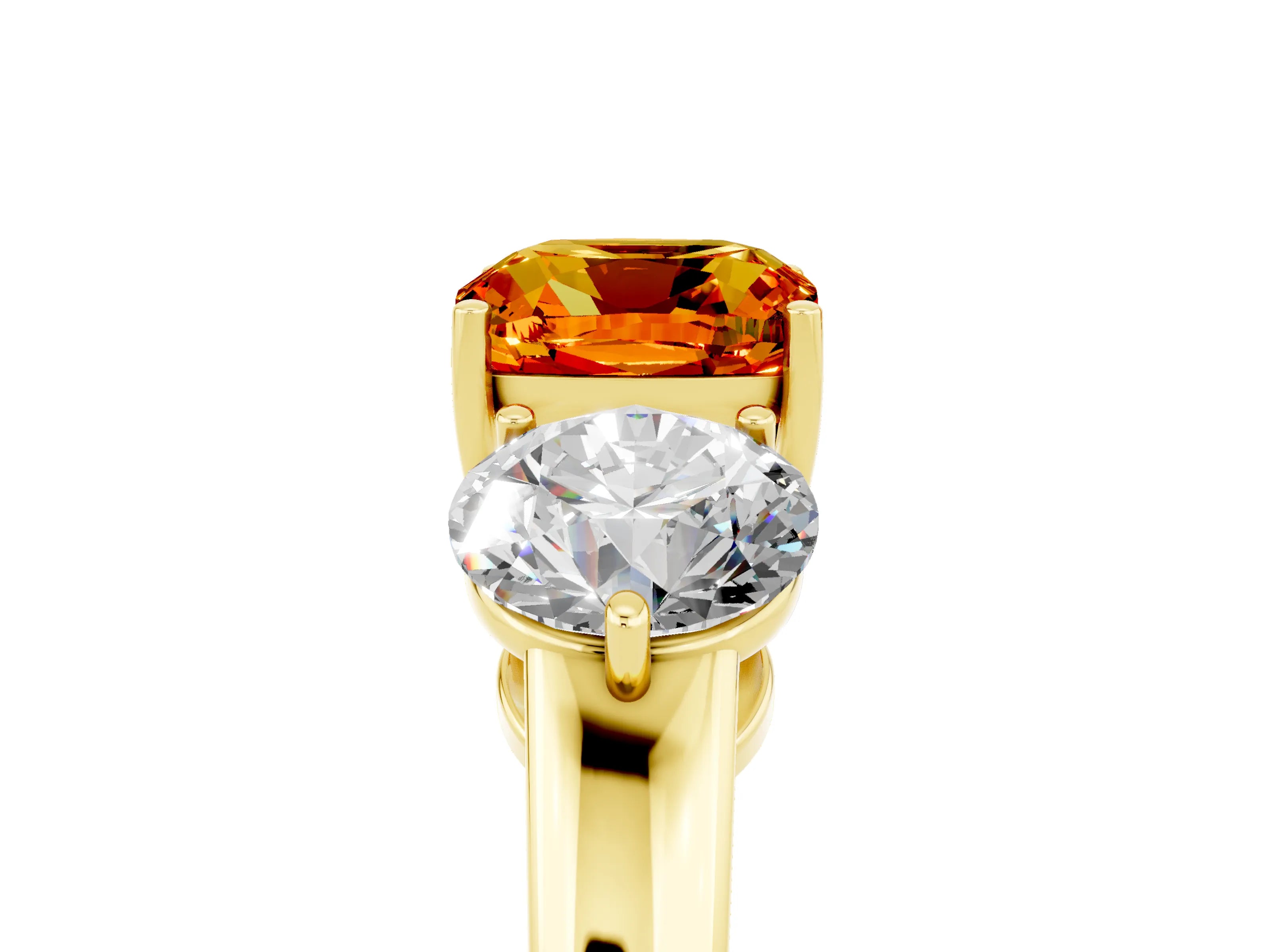 Yellow gold Cushion Cut Citrine Three-Stone Ring with Prong Setting and Classic Band_5