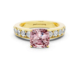 Yellow gold Cushion Cut Cut Channel Set Diamond Engagement Ring with Four-Prong Setting