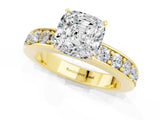 Yellow gold Cushion Cut Cut Channel Set Diamond Engagement Ring with Four-Prong Setting_1