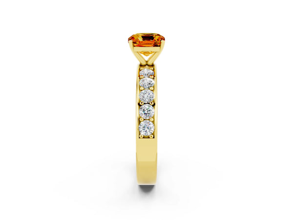 Yellow gold Cushion Cut Citrine Engagement Ring with Channel Set Round  Band and Prong Setting