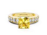 Yellow gold Cushion Cut Cut Channel Set Diamond Engagement Ring with Four-Prong Setting
