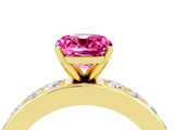 Yellow gold Cushion Cut Cut Channel Set Diamond Engagement Ring with Four-Prong Setting_4