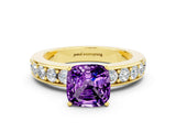 Yellow gold Cushion Cut Cut Channel Set Diamond Engagement Ring with Four-Prong Setting