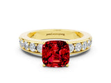 Yellow gold Cushion Cut Cut Channel Set Diamond Engagement Ring with Four-Prong Setting