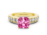 Yellow gold Cushion Cut Cut Channel Set Diamond Engagement Ring with Four-Prong Setting