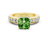 Yellow gold Cushion Cut Cut Channel Set Diamond Engagement Ring with Four-Prong Setting