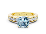 Yellow gold Cushion Cut Cut Channel Set Diamond Engagement Ring with Four-Prong Setting