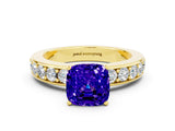 Yellow gold Cushion Cut Cut Channel Set Diamond Engagement Ring with Four-Prong Setting