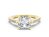 Yellow gold Cushion Cut Cut Channel Set Solitaire Engagement Ring with Four-Prong Setting