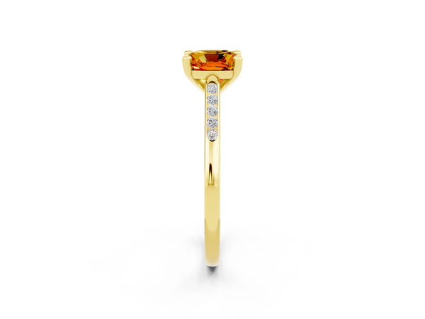 Yellow gold Cushion Cut Citrine Solitaire Ring with Channel Set Round  Band and Prong Setting