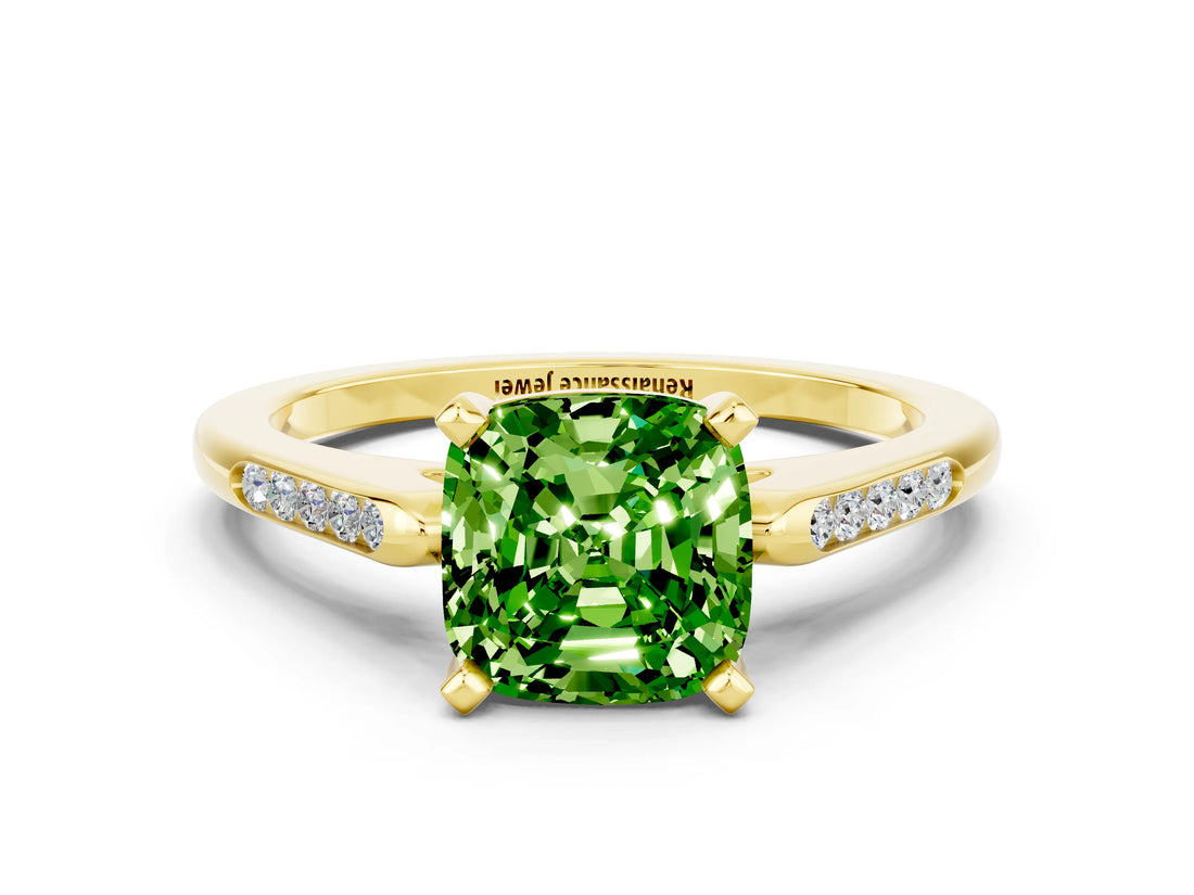 Yellow gold Cushion Cut Cut Channel Set Solitaire Engagement Ring with Four-Prong Setting