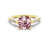 Yellow gold Cushion Cut Cut Channel Set Solitaire Engagement Ring with Four-Prong Setting