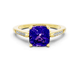 Yellow gold Cushion Cut Cut Channel Set Solitaire Engagement Ring with Four-Prong Setting