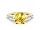 Yellow gold Cushion Cut Cut Channel Set Solitaire Engagement Ring with Four-Prong Setting