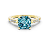 Yellow gold Cushion Cut Cut Channel Set Solitaire Engagement Ring with Four-Prong Setting