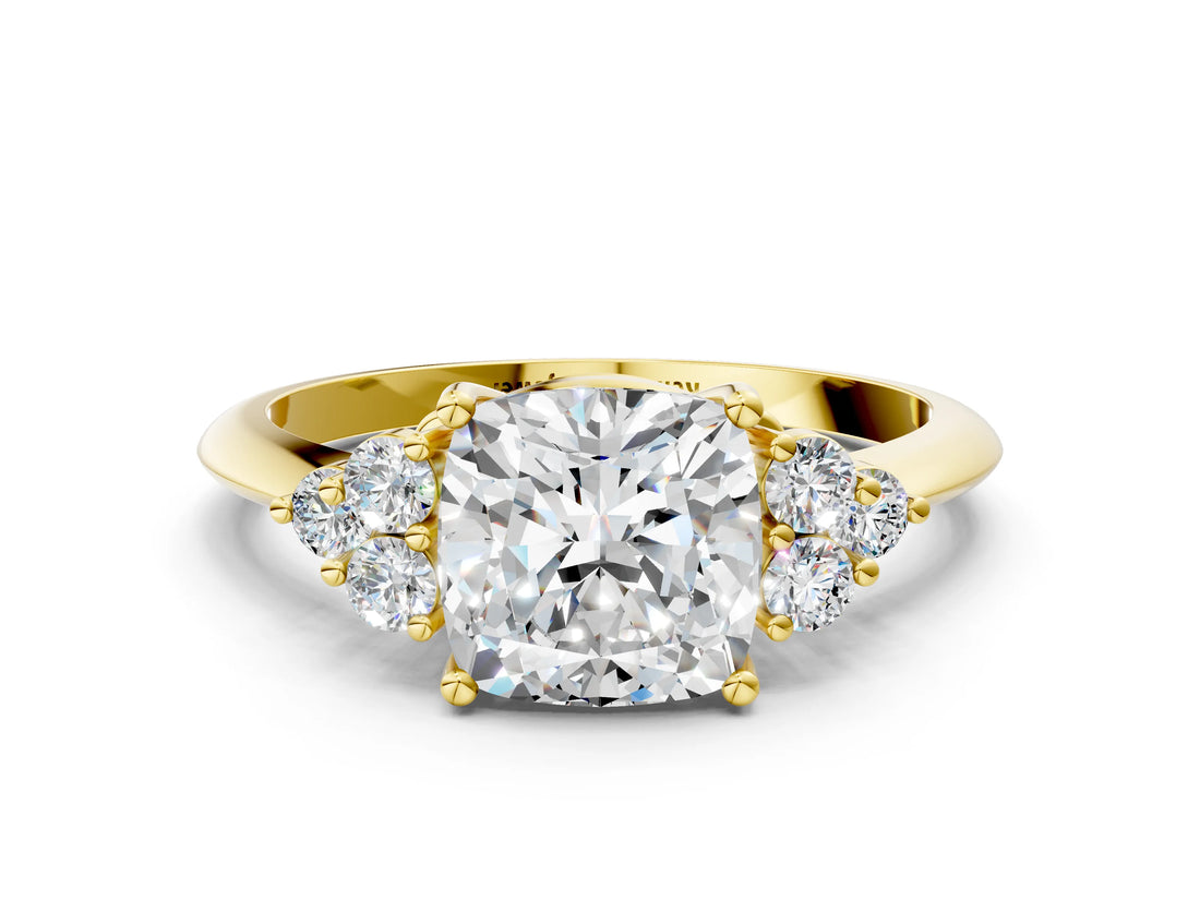 Yellow gold Cushion Cut Cut Diamond Cluster Ring with Solitaire Band and Four-Prong Setting_15