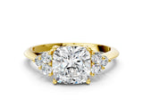 Yellow gold Cushion Cut Cut Diamond Cluster Ring with Solitaire Band and Four-Prong Setting_15