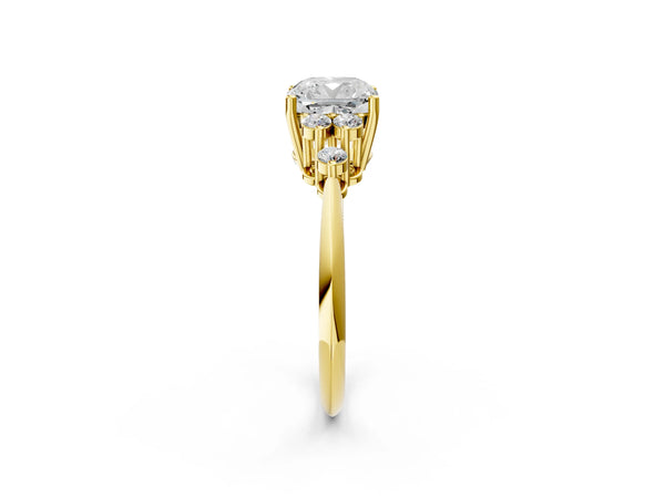 Yellow gold Cushion Cut Cut Diamond Cluster Ring with Solitaire Band and Four-Prong Setting