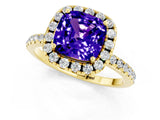Yellow gold Cushion Cut Cut Diamond Floral Halo Engagement Ring with Pavé Band and Prong Setting_1