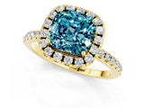 Yellow gold Cushion Cut Cut Diamond Floral Halo Engagement Ring with Pavé Band and Prong Setting_1