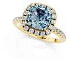 Yellow gold Cushion Cut Cut Diamond Floral Halo Engagement Ring with Pavé Band and Prong Setting_1