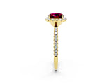 Yellow gold Cushion Cut Cut Diamond Floral Halo Engagement Ring with Pavé Band and Prong Setting_2