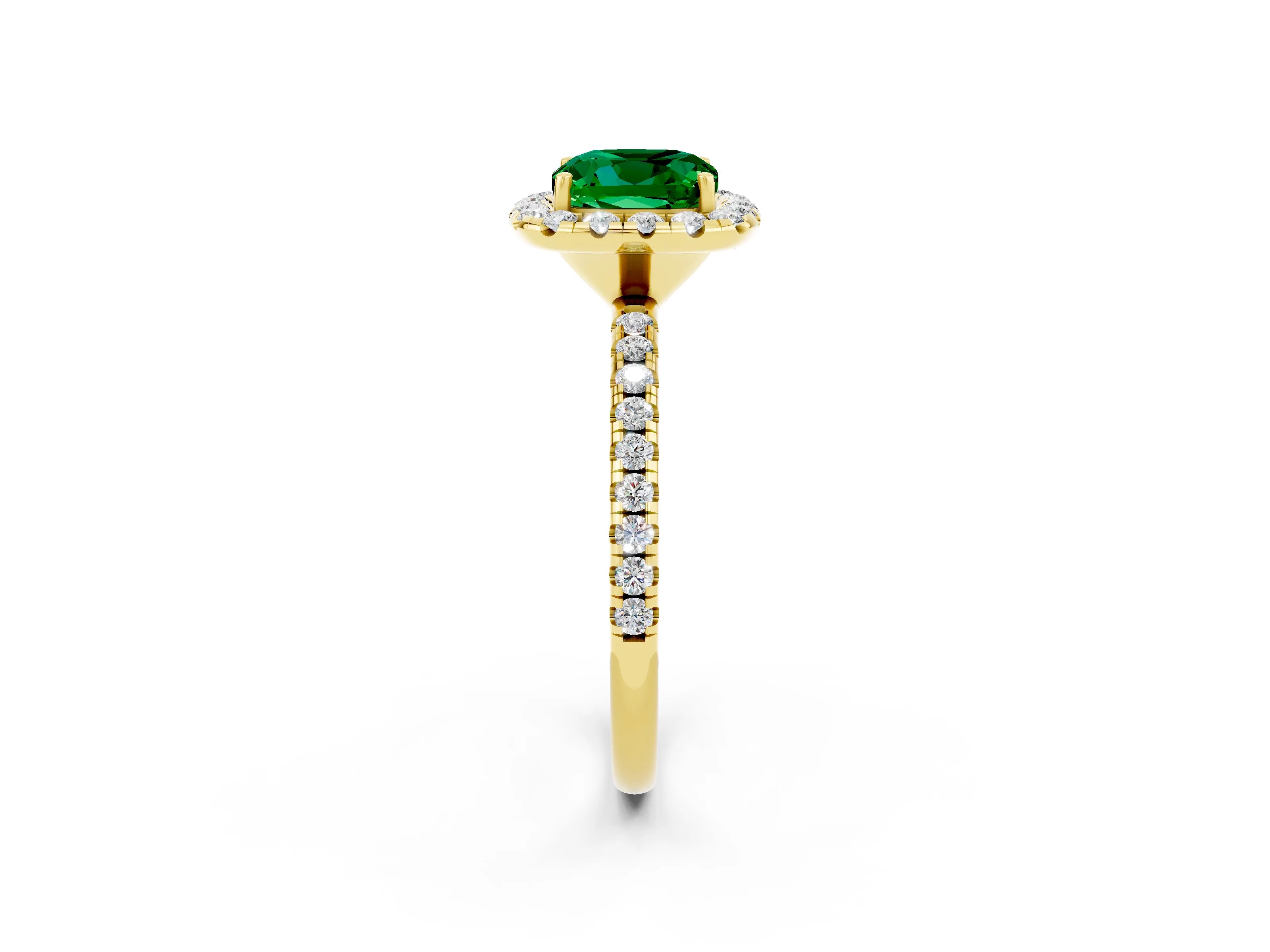 Yellow gold Cushion Cut Cut Diamond Floral Halo Engagement Ring with Pavé Band and Prong Setting_2