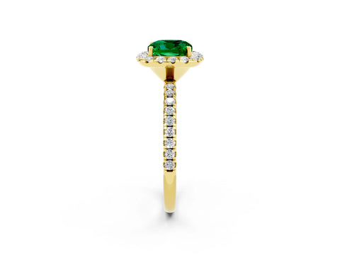 Yellow gold Cushion Cut Cut Diamond Floral Halo Engagement Ring with Pavé Band and Prong Setting_2