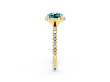 Yellow gold Cushion Cut Cut Diamond Floral Halo Engagement Ring with Pavé Band and Prong Setting_2