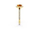 Yellow gold Cushion Cut Cut Diamond Floral Halo Engagement Ring with Pavé Band and Prong Setting_2