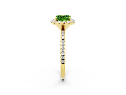 Yellow gold Cushion Cut Cut Diamond Floral Halo Engagement Ring with Pavé Band and Prong Setting_2