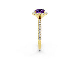 Yellow gold Cushion Cut Cut Diamond Floral Halo Engagement Ring with Pavé Band and Prong Setting_2