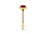 Yellow gold Cushion Cut Cut Diamond Floral Halo Engagement Ring with Pavé Band and Prong Setting_2