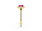 Yellow gold Cushion Cut Cut Diamond Floral Halo Engagement Ring with Pavé Band and Prong Setting_2